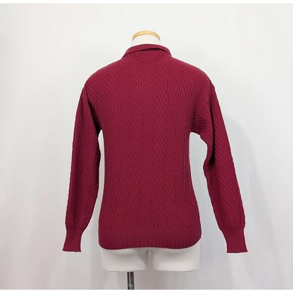 Vintage 80s Sweater Burgundy Red Wool Collar Italian Misses Size S Lands End - Picture 4 of 6
